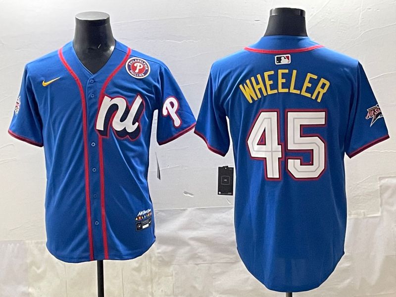 Men 2025 Philadelphia Phillies #45 Wheeler Blue All star Nike MLB Jersey style 02